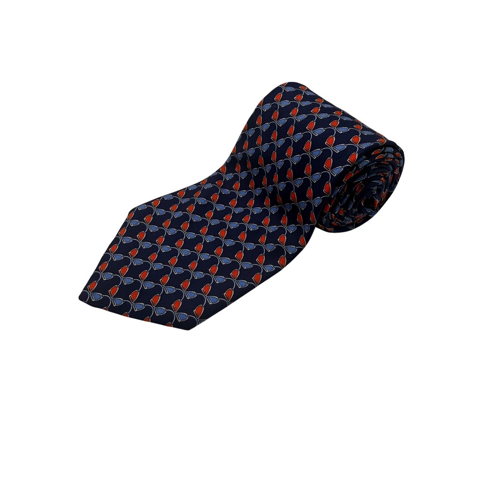 Brooks Brothers Makers Silk Tie Navy Red Sailboat Nautical Hand Made USA-2460